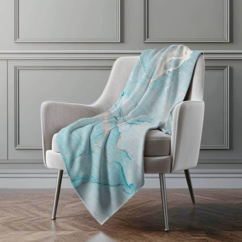 Premium Machine Washable Abstract Contemporary Sherpa Throw Blanket - Teal - 4'2" x 5'10"