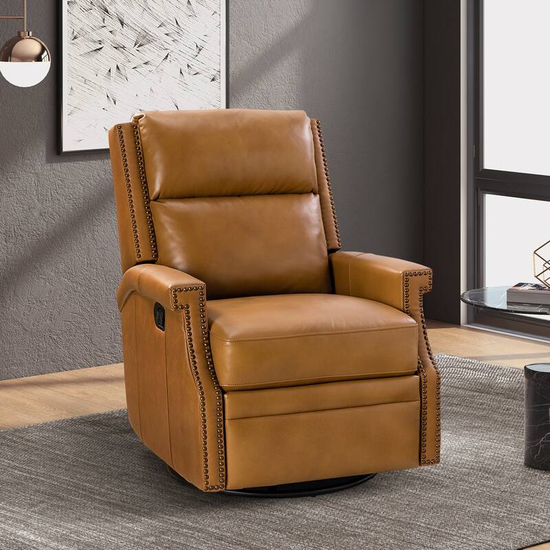 Echidna Transitional Genuine Leather Swivel Rocker Nursery Chair with Nailhead Trim by HULALA HOME
