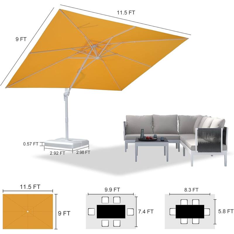 PURPLE LEAF White Rectangle Cantilever Patio Umbrella With Base