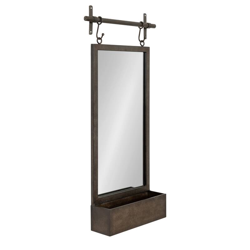 Kate and Laurel Gammons Hanging Farmhouse Wall Mirror with Lower Shelf - 18x39 - Pewter