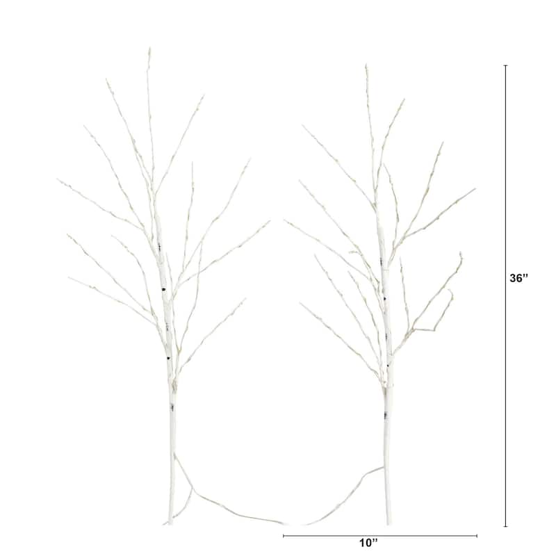 Pre-Lit Battery Operated Artificial Birch Twig Branches Christmas Tree - 36" - Warm White LED Lights - Set of 2
