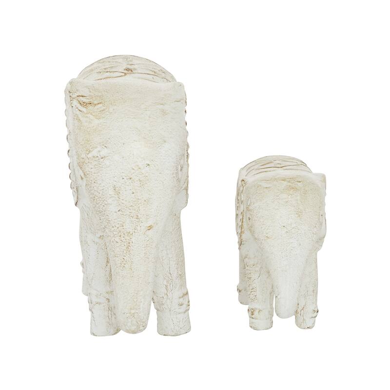 White Dolomite Bohemian Sculpture Elephant (Set of 2) - S/2 9", 13"W