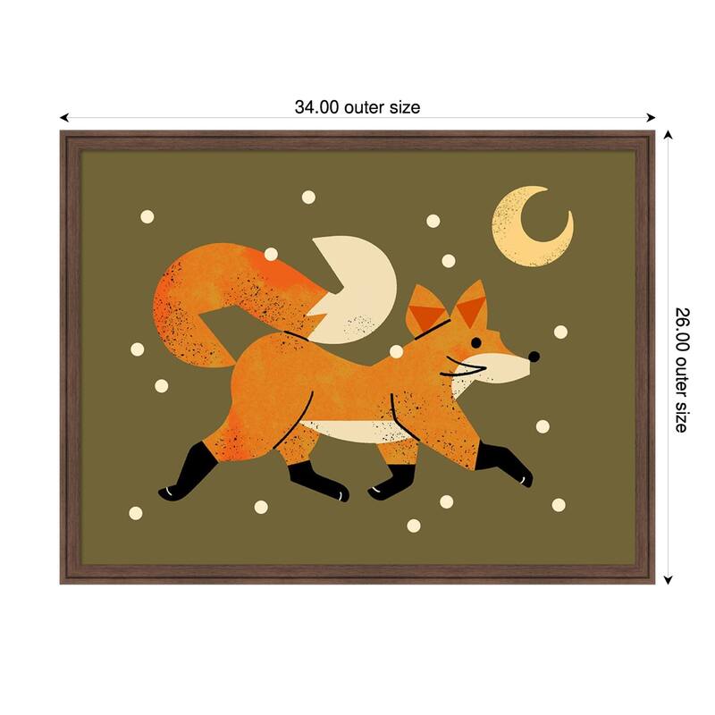 Wandering Winter Fox by Renea l. Thull Wood Framed Wall Art Print - Florence Medium Brown - 34 x 26 in