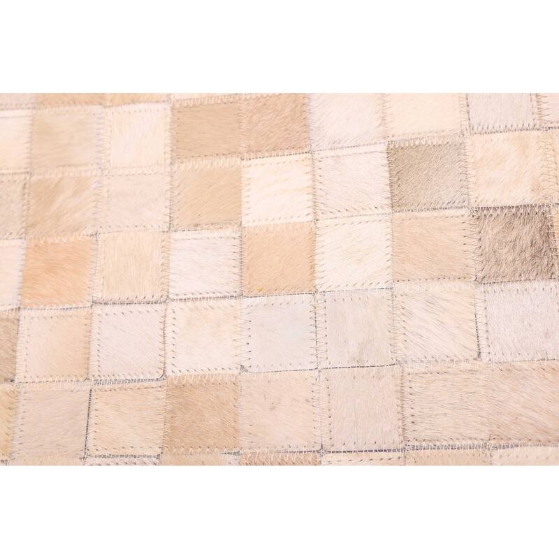 ECARPETGALLERY Handmade Cowhide Patchwork Beige Leather Rug - 6'1 x 6'0