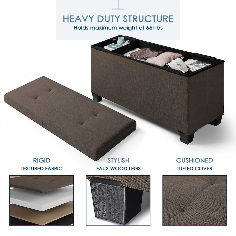 Empyrean Tuffted Folding Foot Rest Storage Ottoman Bench with Storage Bins