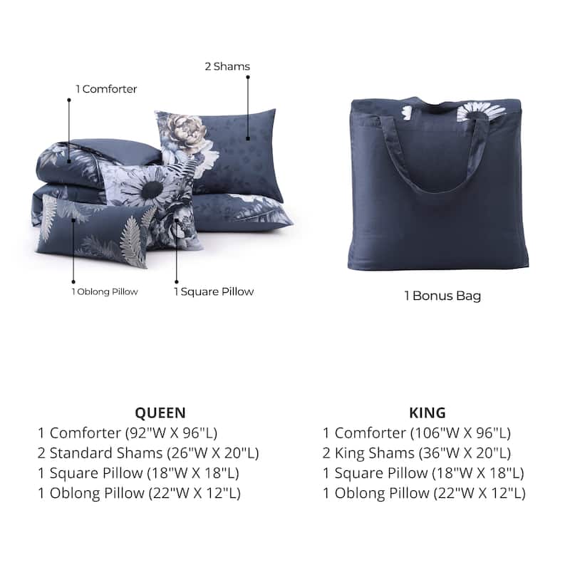 Bebejan Forget Me Not 100% Cotton Sateen 5-Piece Reversible Comforter Set