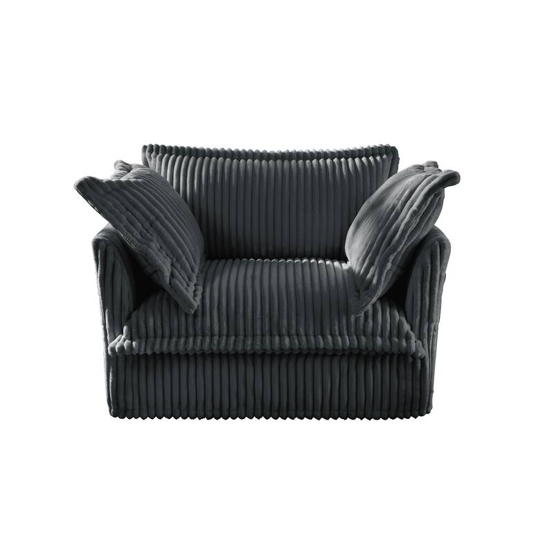 Corduroy Upholstered Armchair, Comfy Deep Seat Single Sofa Chair, Lazy Reading Chair with 2 Pillows & Thick Cushion