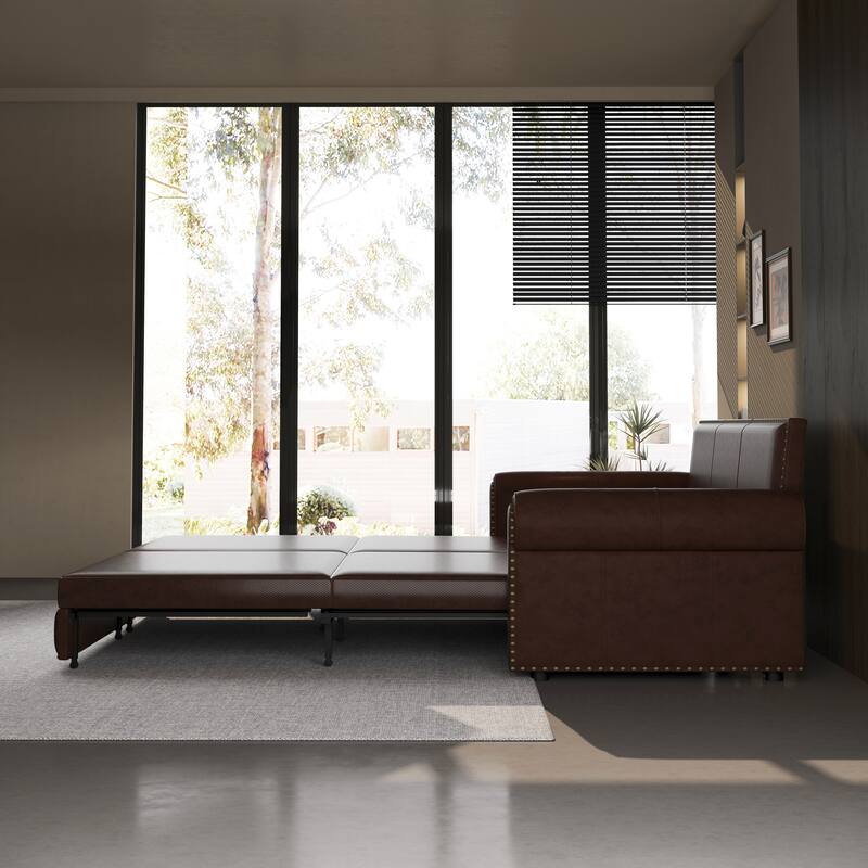Homy Casa Faux Leather Pull-Out Sofa Bed, 2-in-1 Convert Sleeper Couch