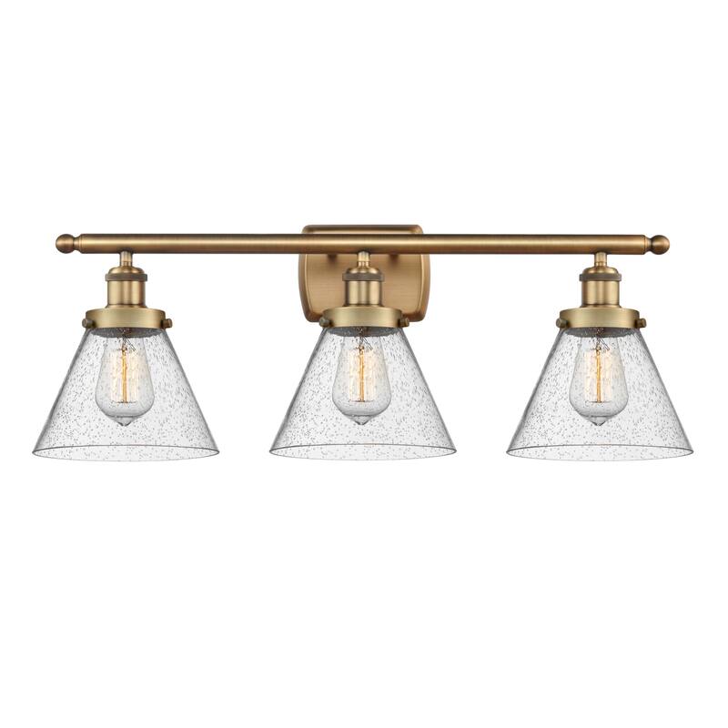 Innovations Lighting 916-3W-13-28 Cone Vanity Cone 3 Light 28" Wide - Brushed Brass / Seedy
