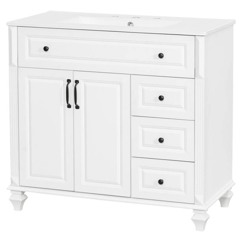 Roomfitters 36" Bathroom Vanity with Sink, Solid Wood Frame, Flip Drawer, 3 Drawers & 2 Doors