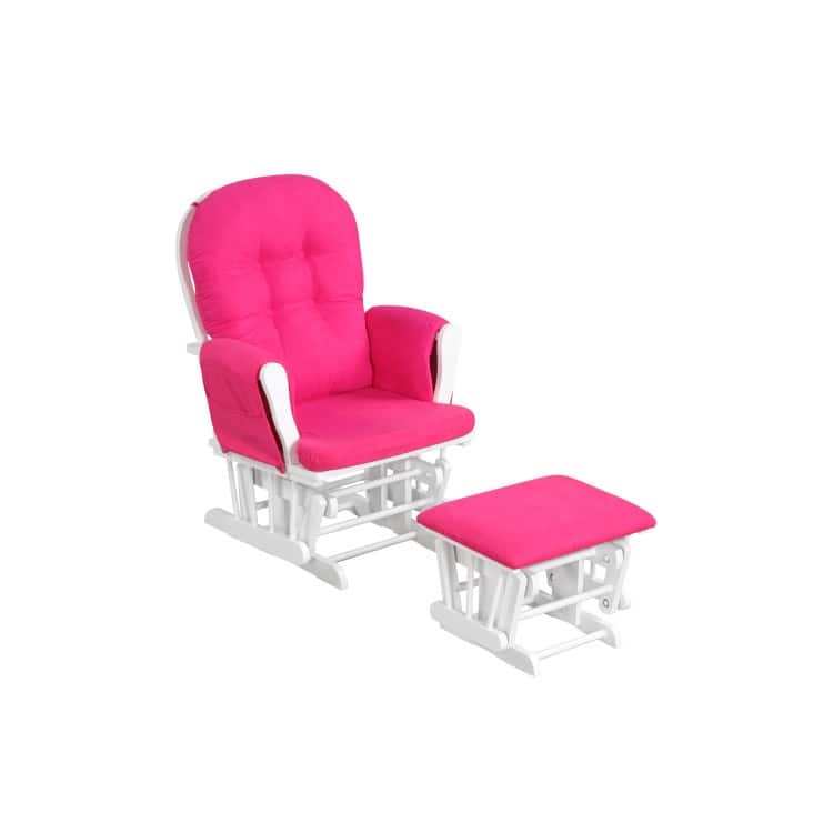 Solid Wood Gliding Chair Set with Pockets and Ottoman for Relaxing - Heart Pink