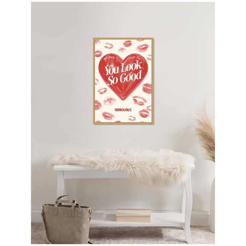 Kate and Laurel You Look So Good Red Lipstick Inspirational Quote by Lucky Guava Framed Canvas Wall Art Print