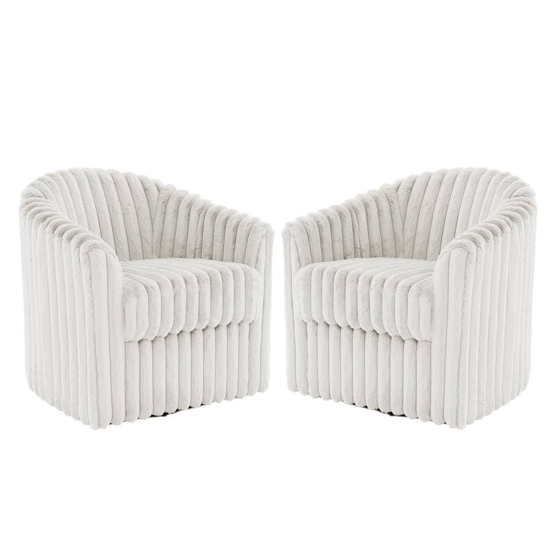 Faux Rabbit Fur Accent Chair 360-degree Swivel Barrel Chairs Set of 2