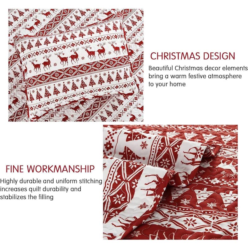 Reversible Bedspread Christmas Duvet Cover and Pillow Shams Set, Bedding Set