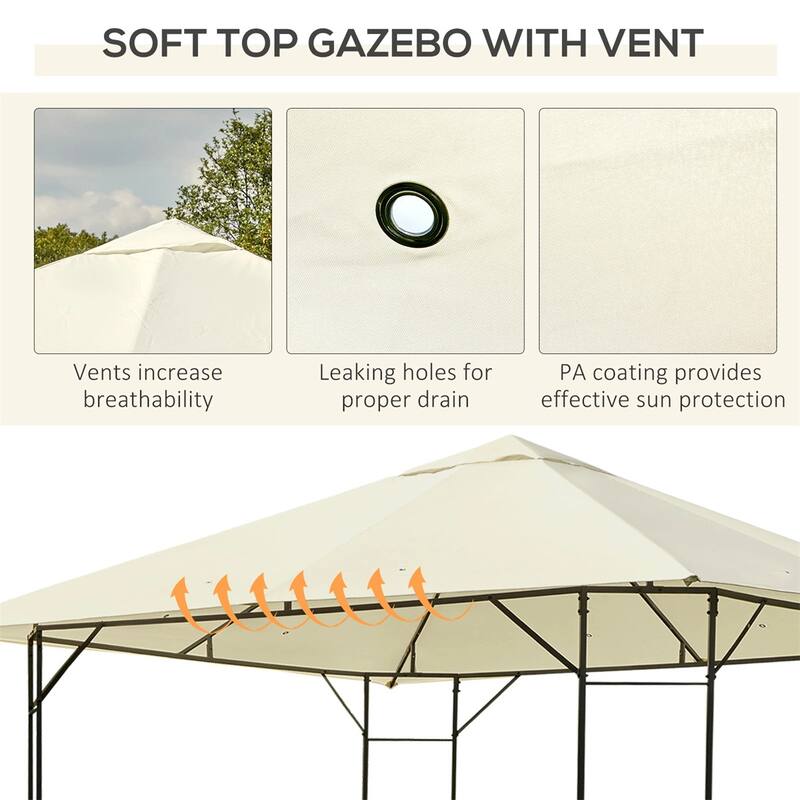 Outdoor Steel Gazebo Canopy 9.7x9.7ft with Cream White Roof for Patio Lawn or Backyard Shade