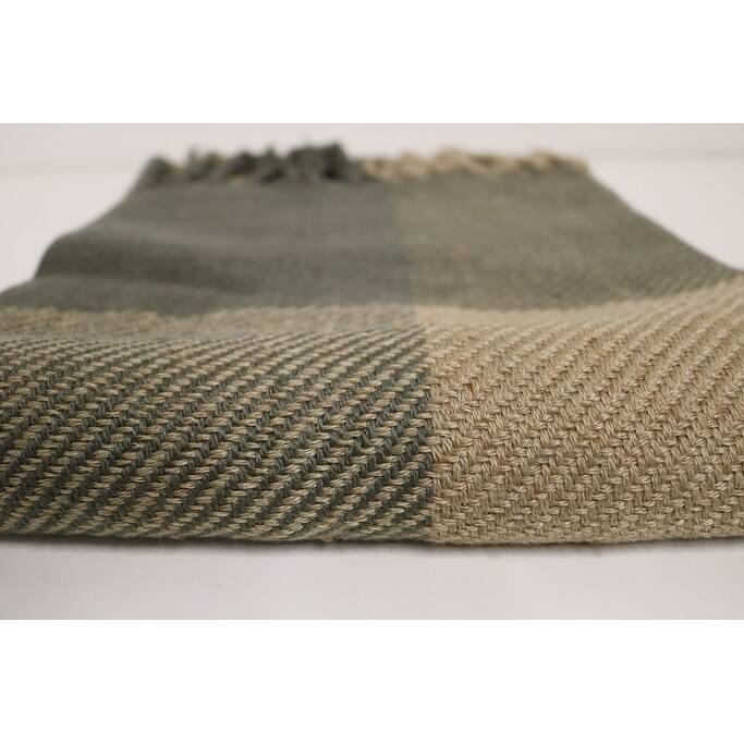 Home&Manor Handcrafted Wool & Cotton Throw Blanket Sage Loom