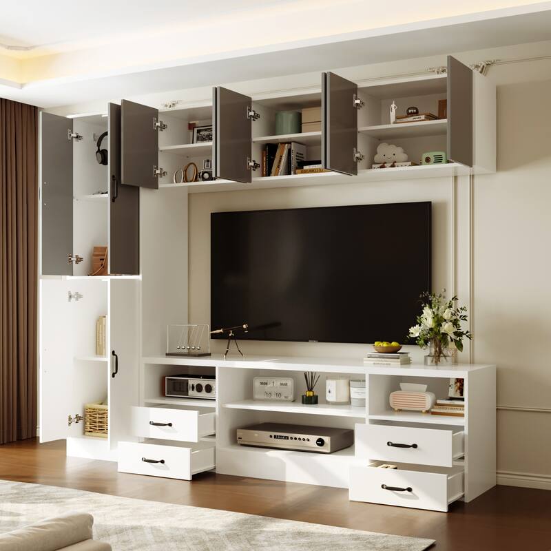 Wall Entertainment Center with Storage Cabinets, TV Stand & Optional 30" Electric Fireplace