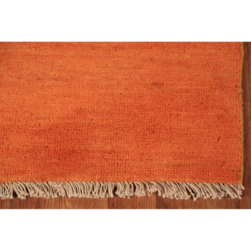 Orange Gabbeh Modern Rug Handmade Oriental Solid Wool Carpet - 3'10" x 5'9"