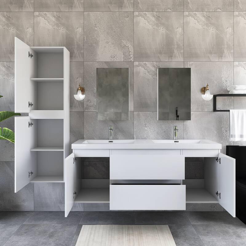 60'' Double Bathroom Vanity Set With Resin Top - 58.5'' x 19.5'' x 22.5''