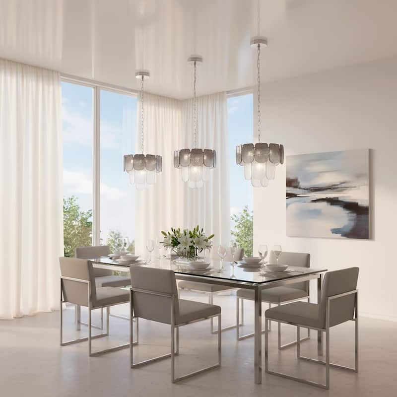 Artcraft Bianca - 5-Light Pendant - Polished Nickel - Crystalline with Piastra Type Glassware