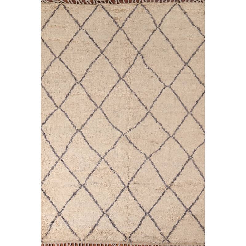 All-Over Trellis Moroccan Area Rug Handmade Wool Carpet - 5'10" x 9'0"