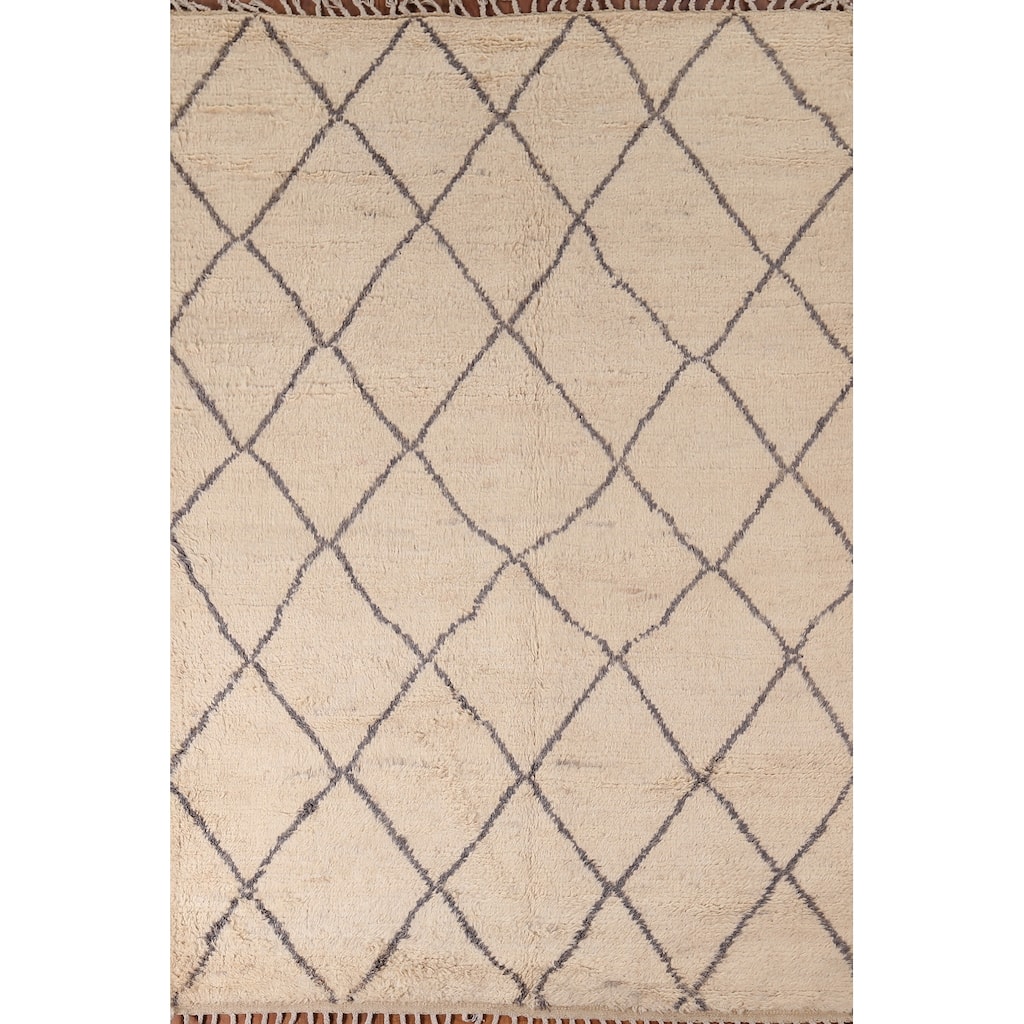 All-Over Trellis Moroccan Area Rug Handmade Wool Carpet - 5'10" x 9'0"