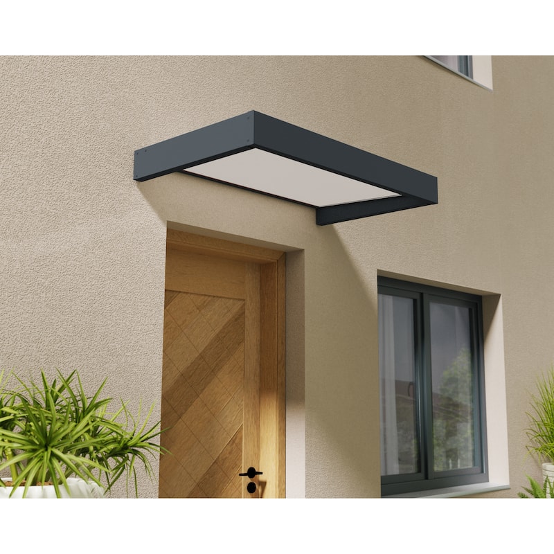 Sophia 3 ft. Gray/ White Opal Door and Window Awning - 3 ft. x 5 ft.