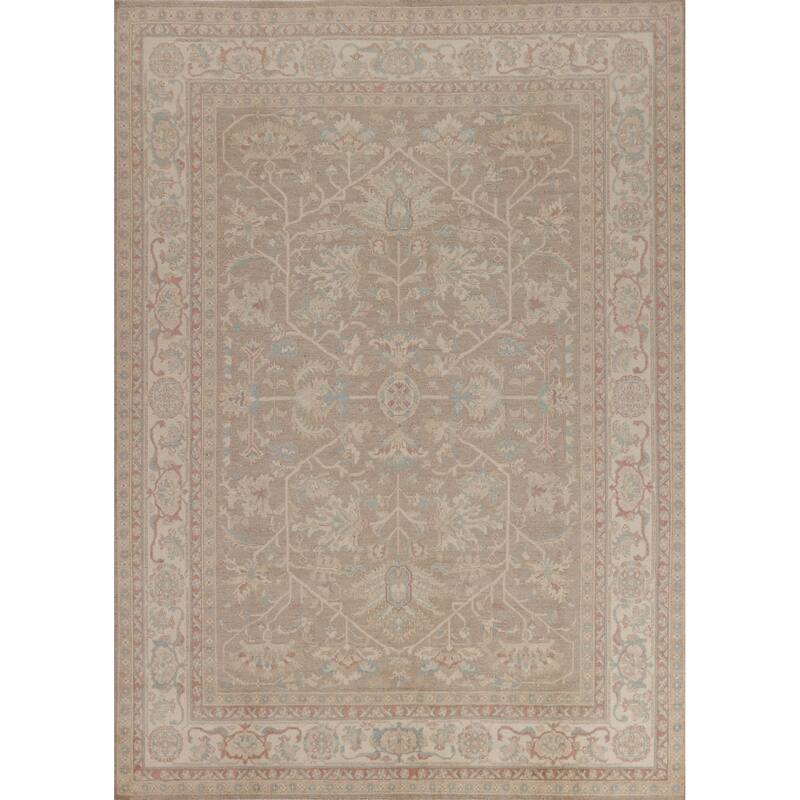 Hand Knotted Oriental 100% Wool Carpet Transitional Floral Beige & Ivories Oushak Area Rug - 9' 9'' X 8' 0''