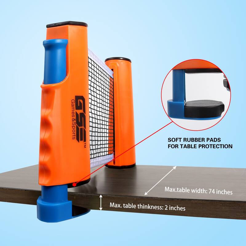 GSE™ Complete Portable Table Tennis Game Set with Retractable Ping Pong Net & Post, 2 Paddles & 3 Ping Pong Balls for Anywhere