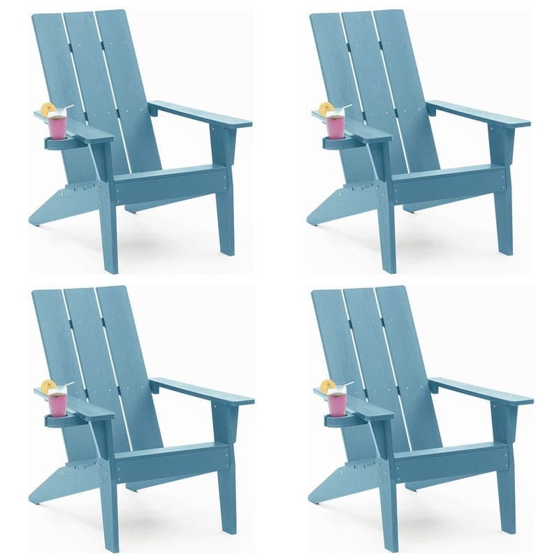 WINSOON All-Weather HIPS Outdoor Adirondack Chairs with Cup Holder (Set of 4)