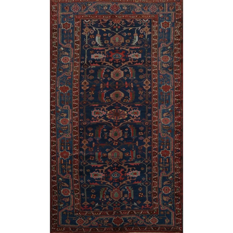 Hand Knotted Oriental 100% Wool Carpet Traditional Floral Navy Blue & Blues Malayer Area Rug - 7' 7'' X 4' 4''