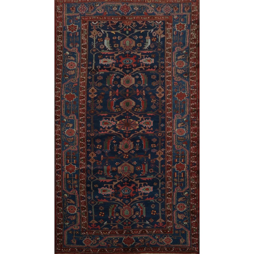 Hand Knotted Oriental 100% Wool Carpet Traditional Floral Navy Blue & Blues Malayer Area Rug - 7' 7'' X 4' 4''