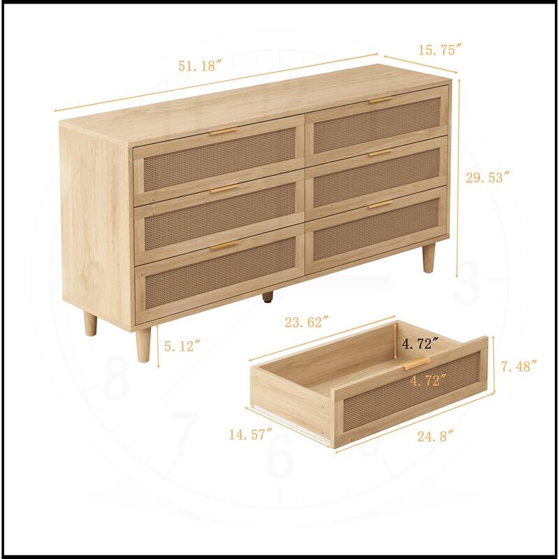 6-Drawers Rattan Storage Cabinet with White Drawer Slides