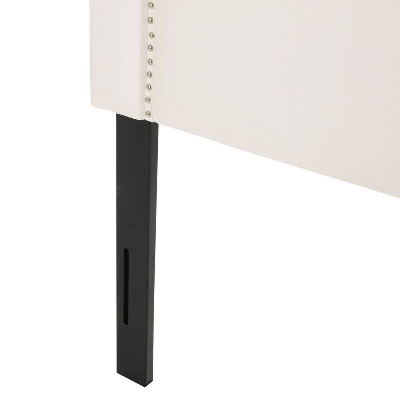 Roomfitters Adjustable Fabric Headboard for Queen and Full Size Bed with Curved Silhouette and Nailhead Trim