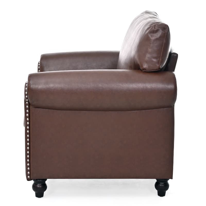 1-Seater Sofa with PU, Nailhead Decoration, Birch Legs for Living Room