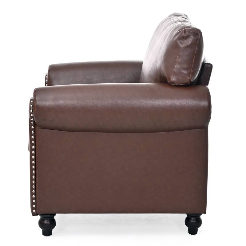 Compact PU Sofa with Birch Legs and Elegant Nailhead Detailing - Perfect for Small Spaces