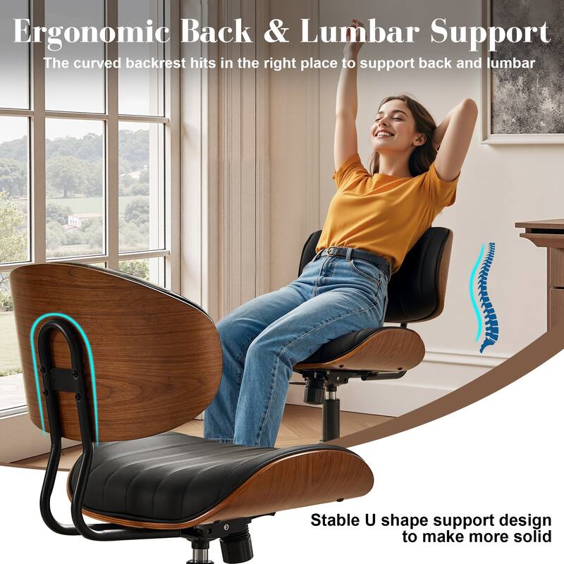 HOOOWOOO Modern Ergonomic Adjustable PU Curved Office Chair