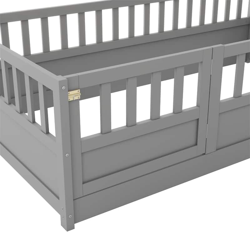 Twin Size Wood Floor Bed with Barrier Door