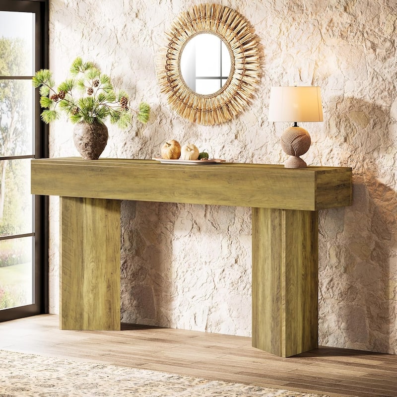 63 Inches Farmhouse Console Table, Narrow Long Sofa Table Behind Couch - Rustic Brown
