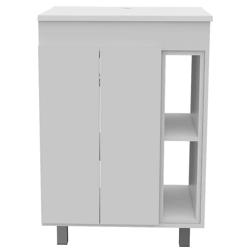 HomeRoots 24" White Wood Freestanding Double Door Bathroom Vanity With Sink - 24.00 in. x 34.00 in. x 17.90 in.