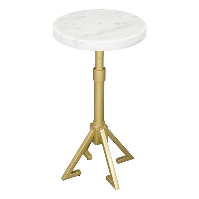 HomeRoots 22" White And Gold Marble And Iron Round Pedestal End Table - 11' X '22' X '11