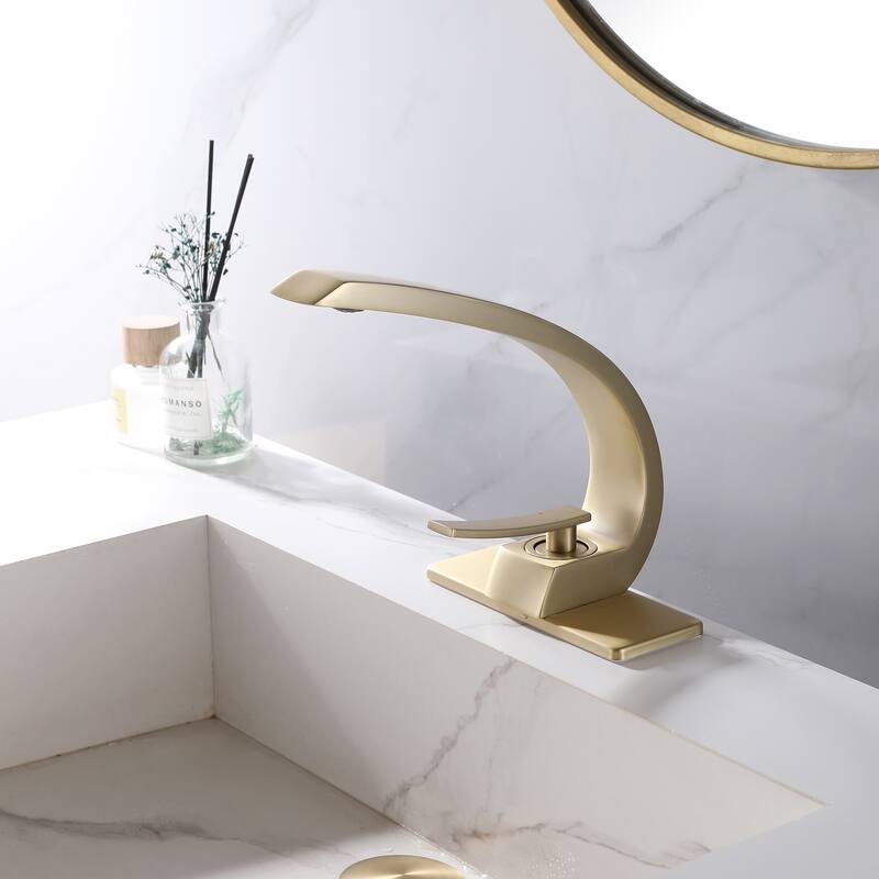 7.7"H Solid Brass Single-Handle Bathroom Sink Faucet with Drain Assembly (Deck plate included)