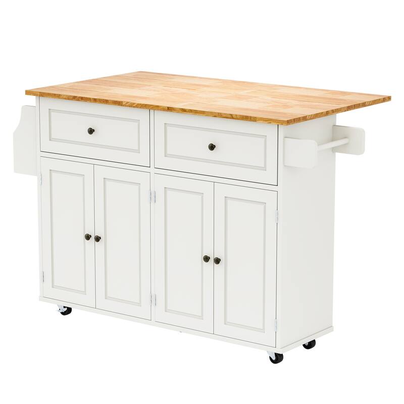 EROMMY 52" Large Kitchen Island Cart with Drop Leaf, 2 Drawers, Storage Cabinets, Rolling Mobile Island