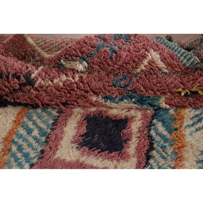 Pink Moroccan Oriental Area Rug Hand-Knotted Wool Carpet - 7'10" x 11'1"