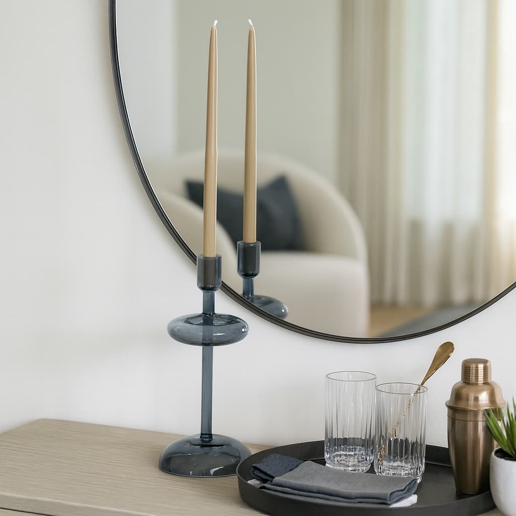 Glass Retro Bubble Modern Taper Candle Holder - Blue