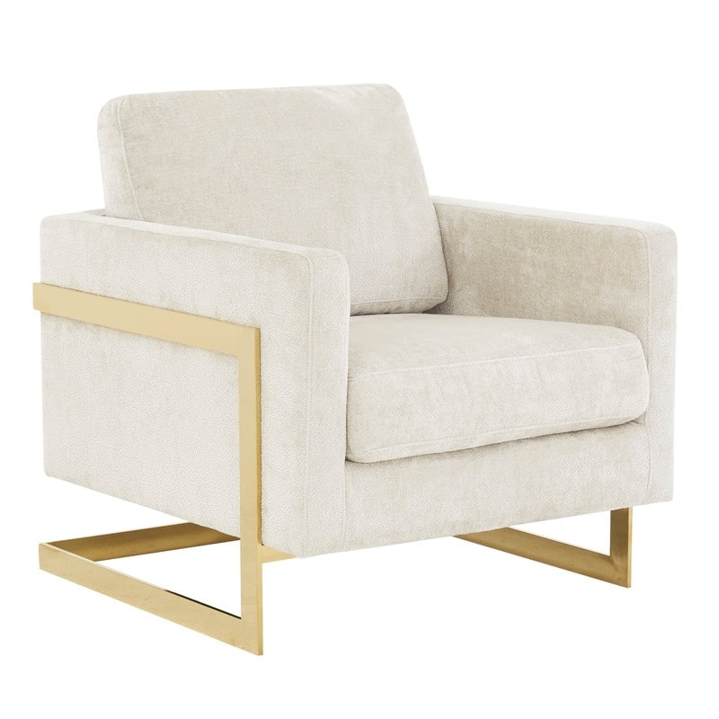 Lincoln Sofa Upholstered Boucle Accent Single Seater Arm Chair with Gold Stainless Steel Frame for Bedroom Living Room - Grey
