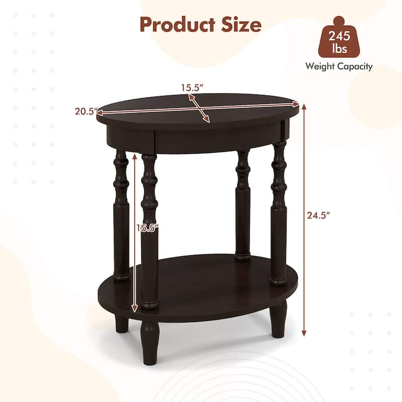 Gymax 2 PCS 2-Tier End Table Oval Compact Sofa Side Nightstand w/
