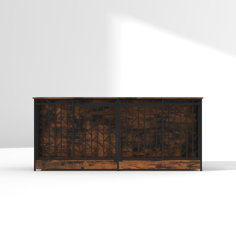 Large Double Dog Crate Furniture for Medium and Large Dogs, Rustic Industrial Dog Kennel End Table