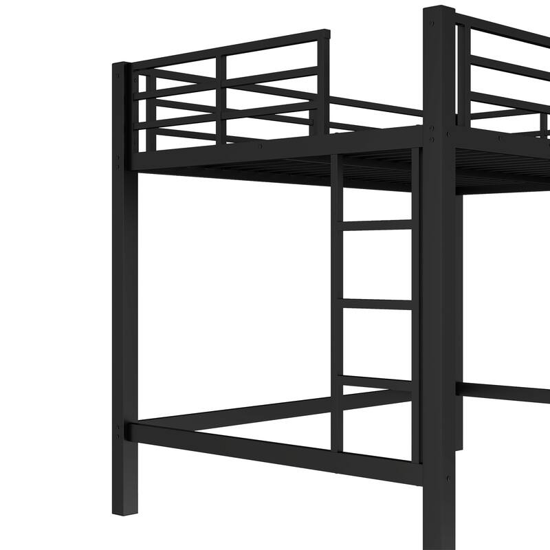 Full Size Metal Loft Bed, Loft Bed with Easy Climbing Ladder and Guardrails , Black