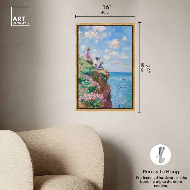 Art Remedy By The Seaside Framed Impressionism 1 Piece Canvas Wall Art /Monet And Van Gogh Inspired Art